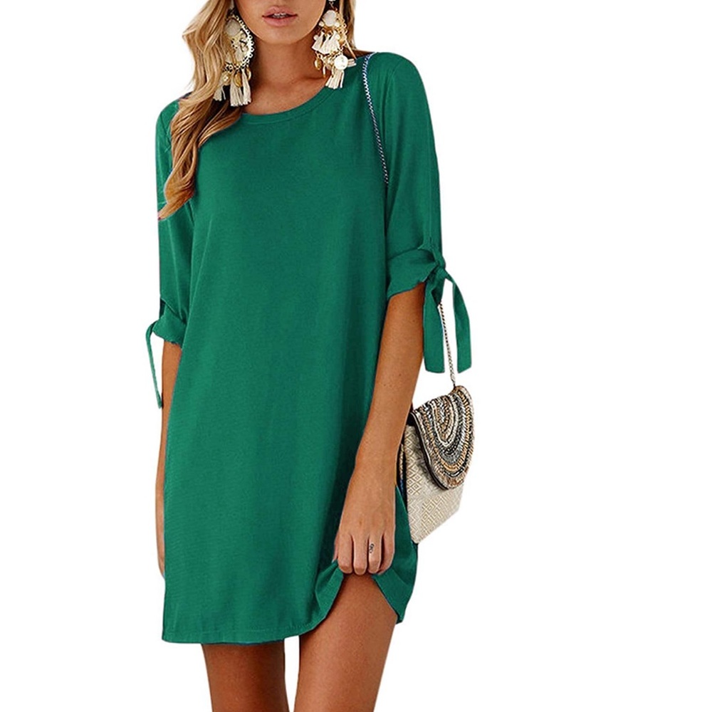 Green Short Sleeve Tie Detail Shift Dress NWOT